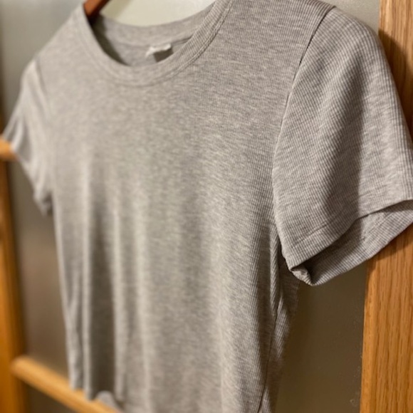 Wilfred | Rib Knit Cropped Tee | Heather Grey | Size S - Picture 5 of 5